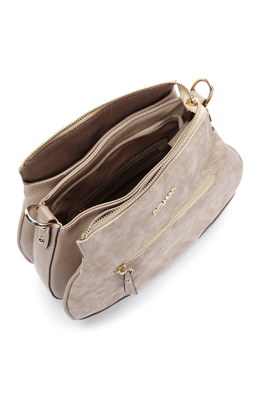 Women's Beige Long Strap Nubuck Crossbody Bag