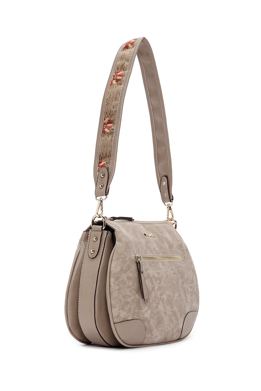 Women's Beige Long Strap Nubuck Crossbody Bag