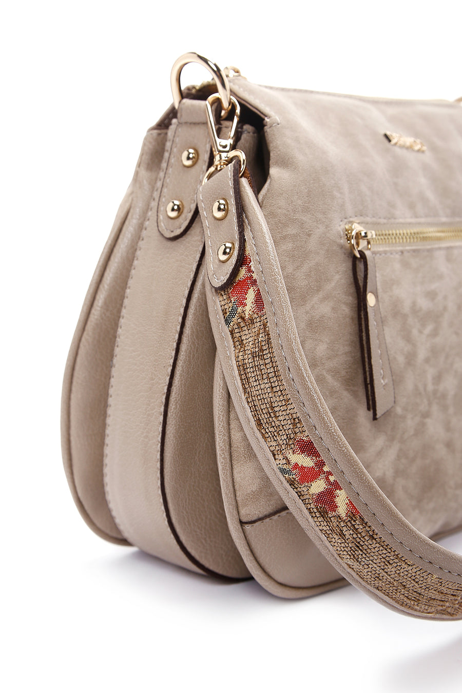 Women's Beige Long Strap Nubuck Crossbody Bag