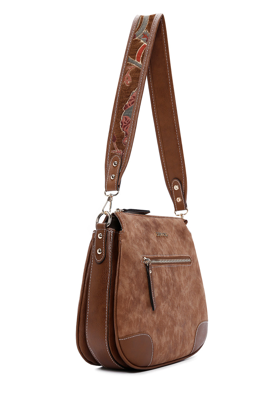 Women's Tan Long Strap Nubuck Crossbody Bag