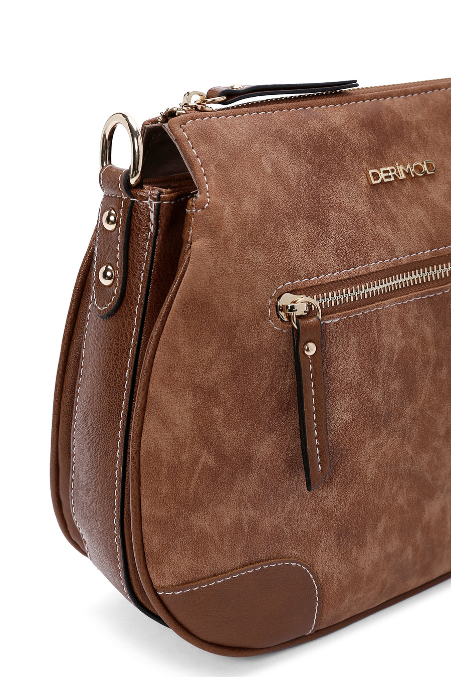 Women's Tan Long Strap Nubuck Crossbody Bag
