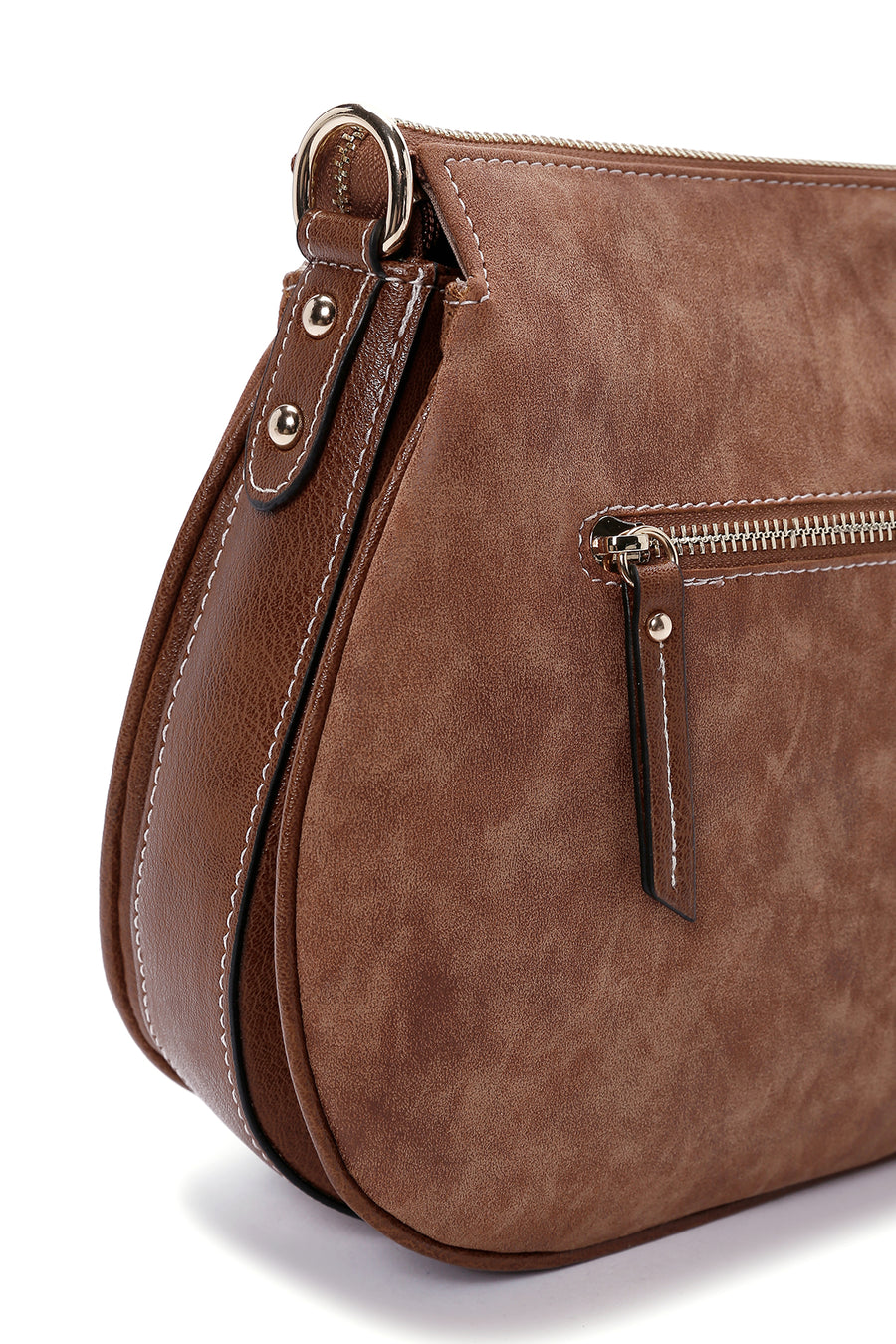 Women's Tan Long Strap Nubuck Crossbody Bag
