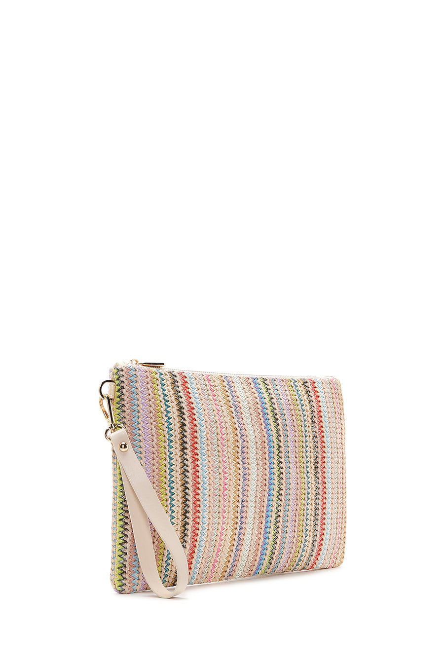 Women's Multi-Colored Long Chain Strap Straw Clutch Bag