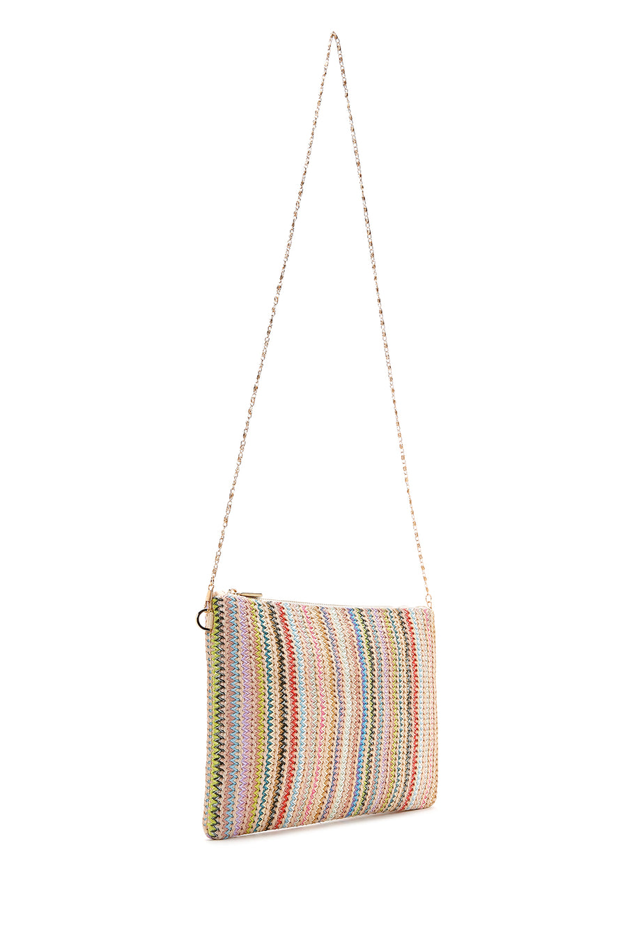 Women's Multi-Colored Long Chain Strap Straw Clutch Bag