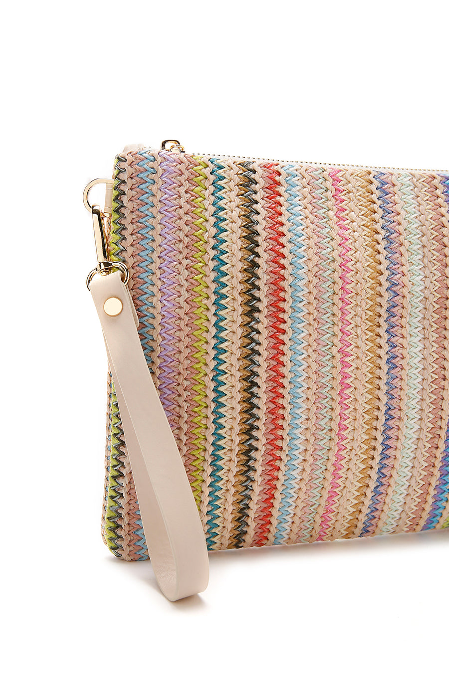 Women's Multi-Colored Long Chain Strap Straw Clutch Bag