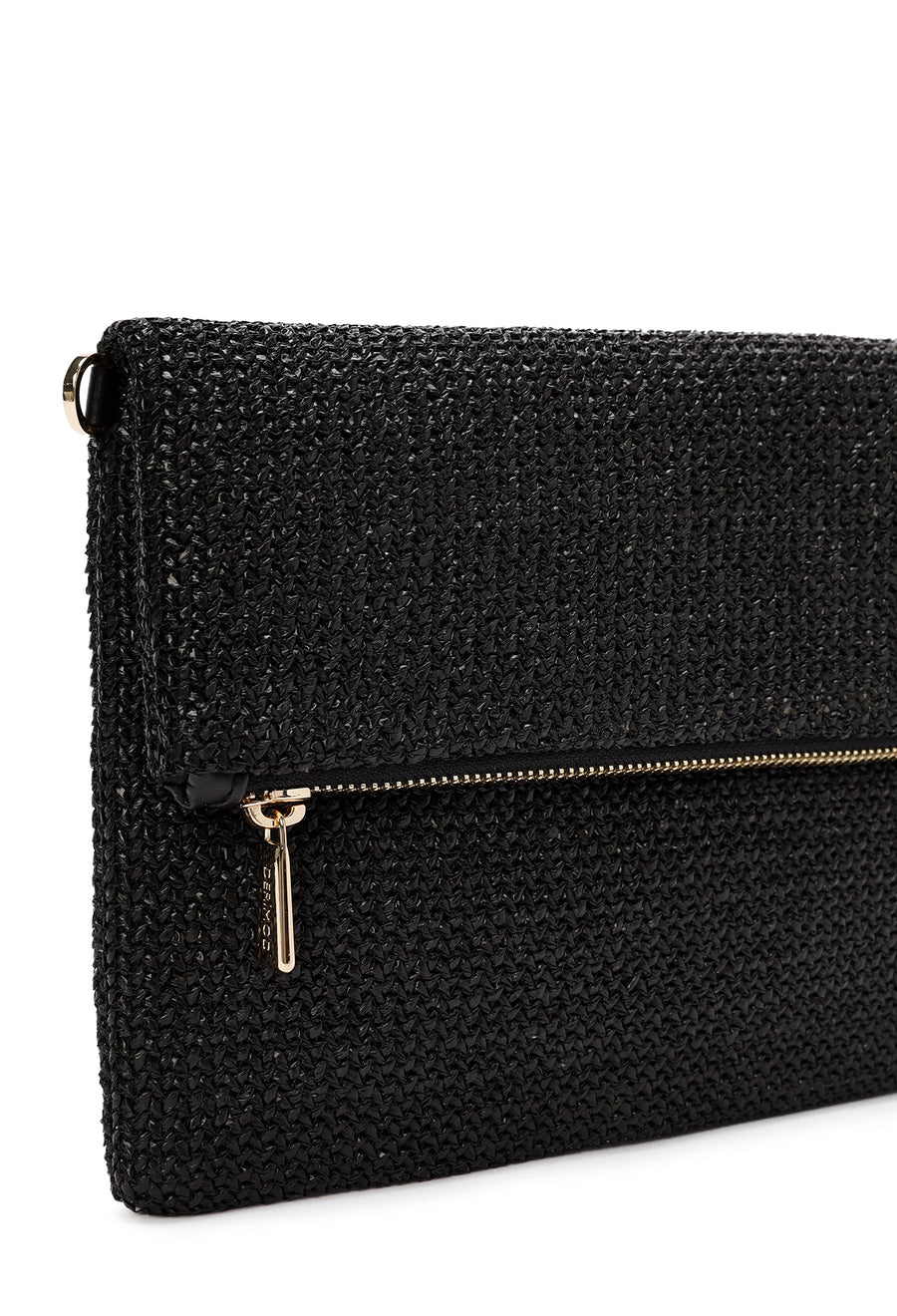 Women's Black Chain Strap Woven Clutch Bag
