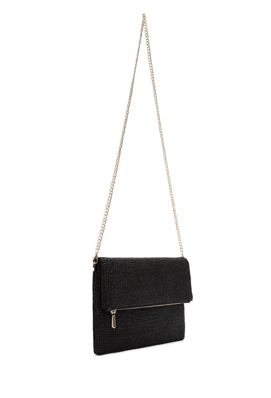 Women's Black Chain Strap Woven Clutch Bag