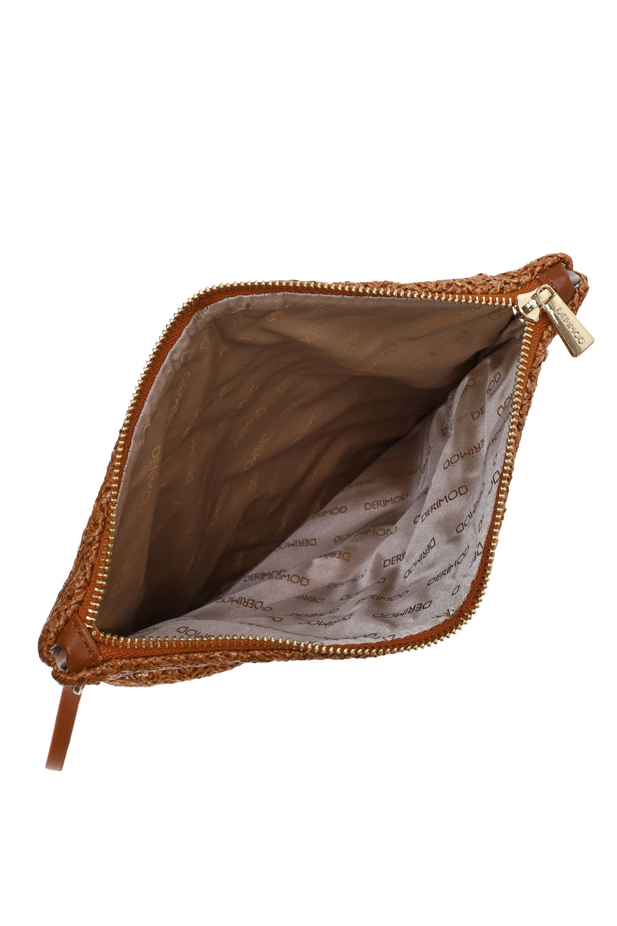 Woman Tan Chain-Strap Wicker Clutch Bag