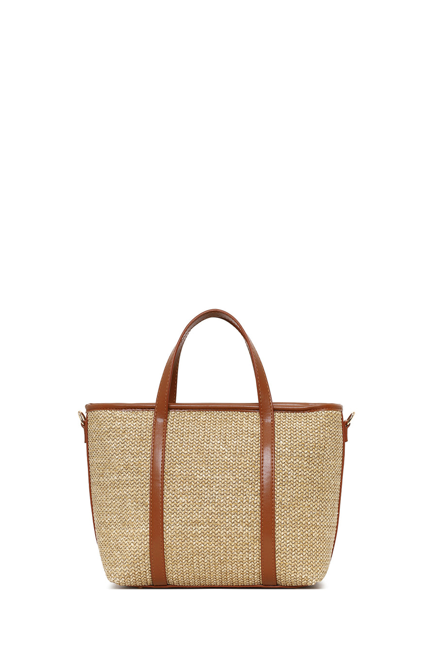 Woman Tan Mini Straw Shoulder Bag with Long Strap