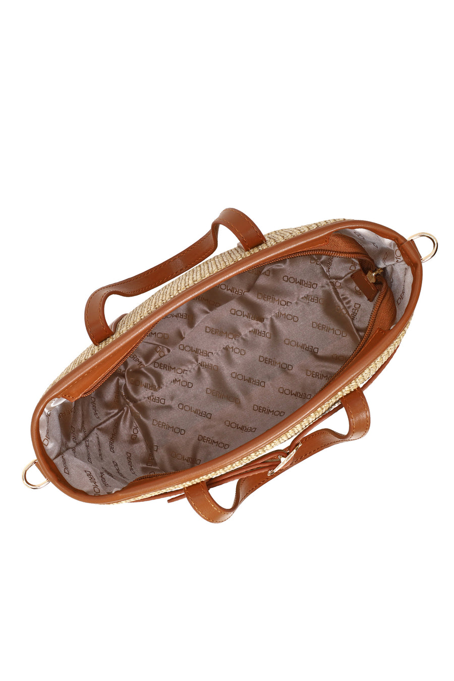Woman Tan Mini Straw Shoulder Bag with Long Strap