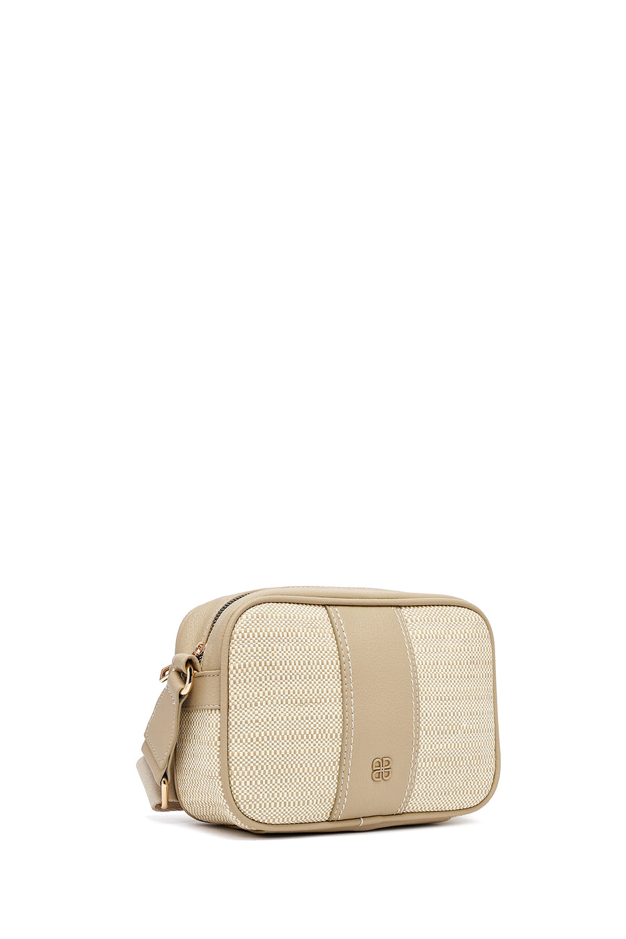 Woman Beige Long Strap Crossbody Bag
