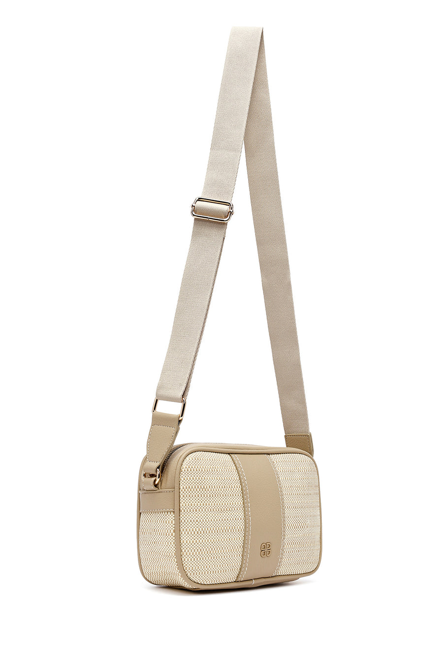 Woman Beige Long Strap Crossbody Bag