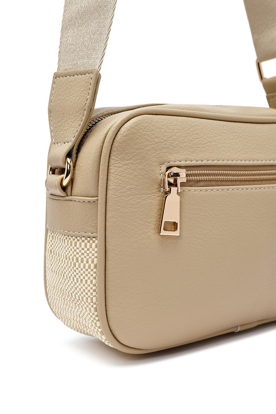 Woman Beige Long Strap Crossbody Bag