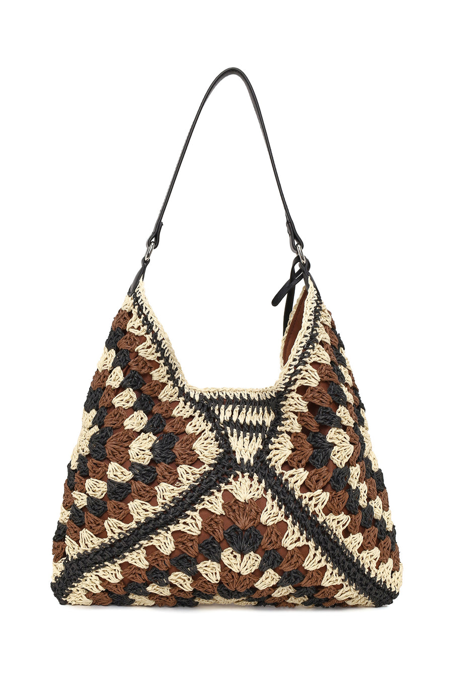 Woman Brown Straw Shoulder Bag
