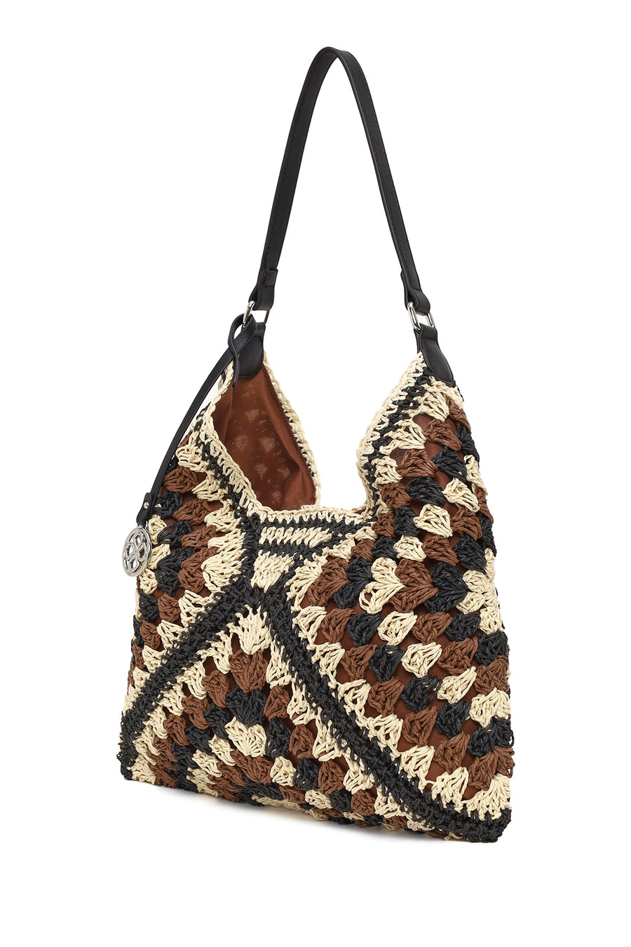 Woman Brown Straw Shoulder Bag