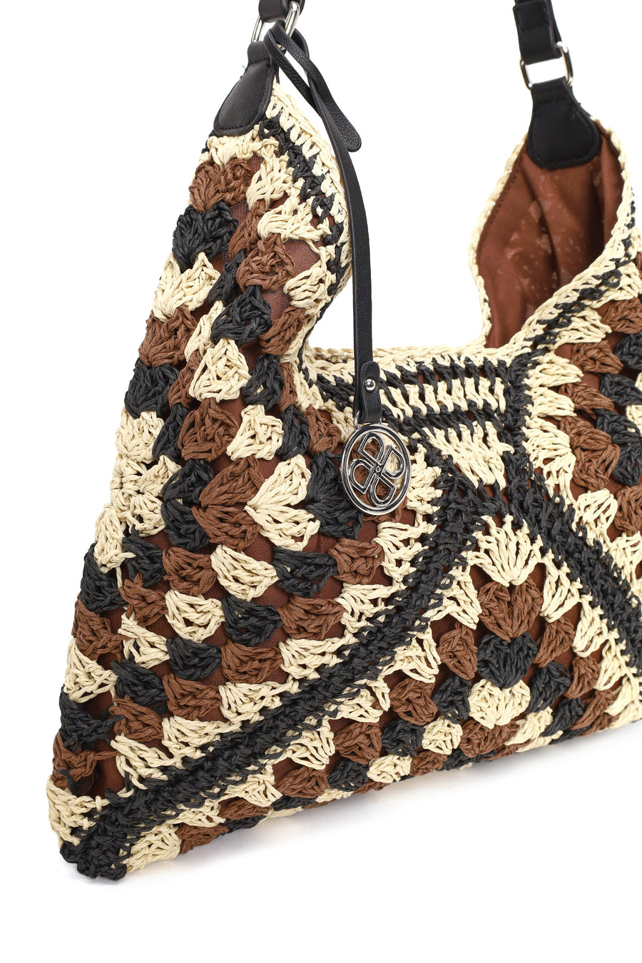 Woman Brown Straw Shoulder Bag