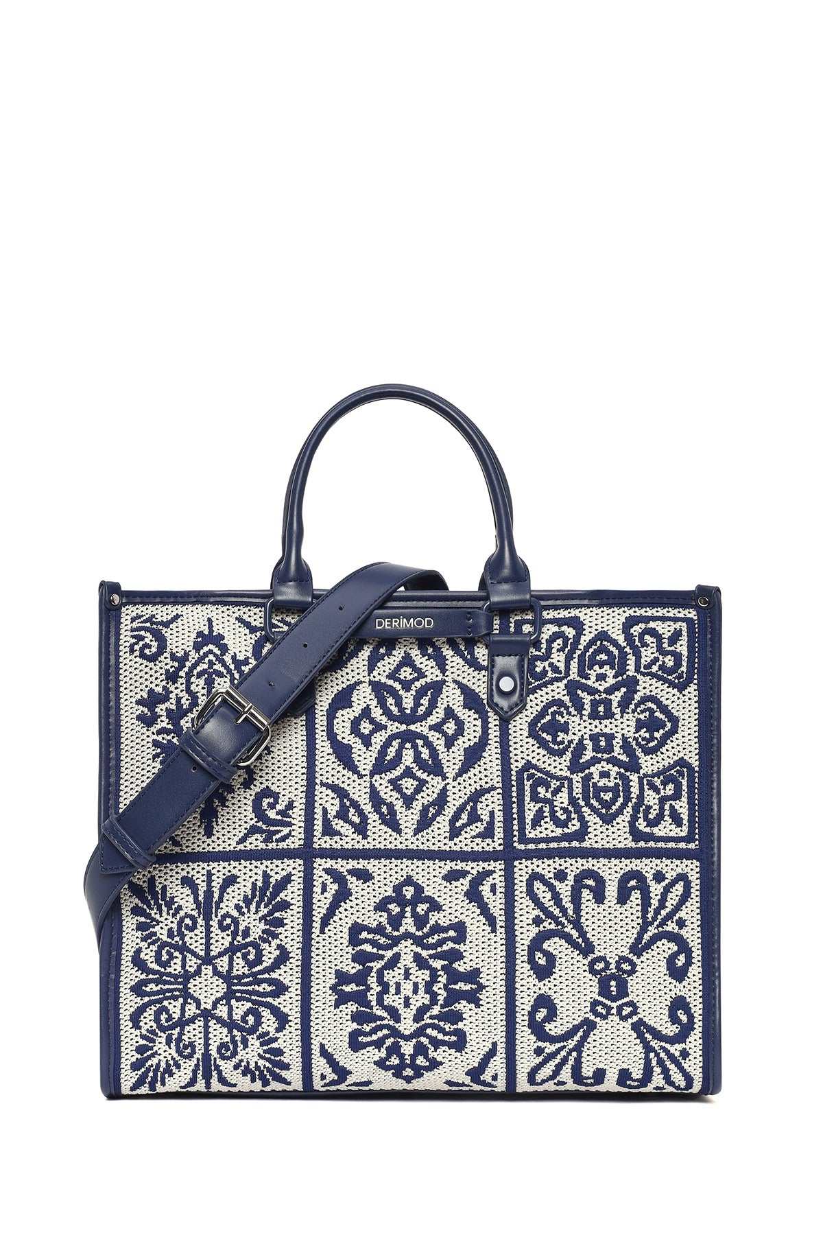 Kadın Lacivert Uzun Askılı Desenli Kumaş Kol Çantası 26SBD24316F | Derimod