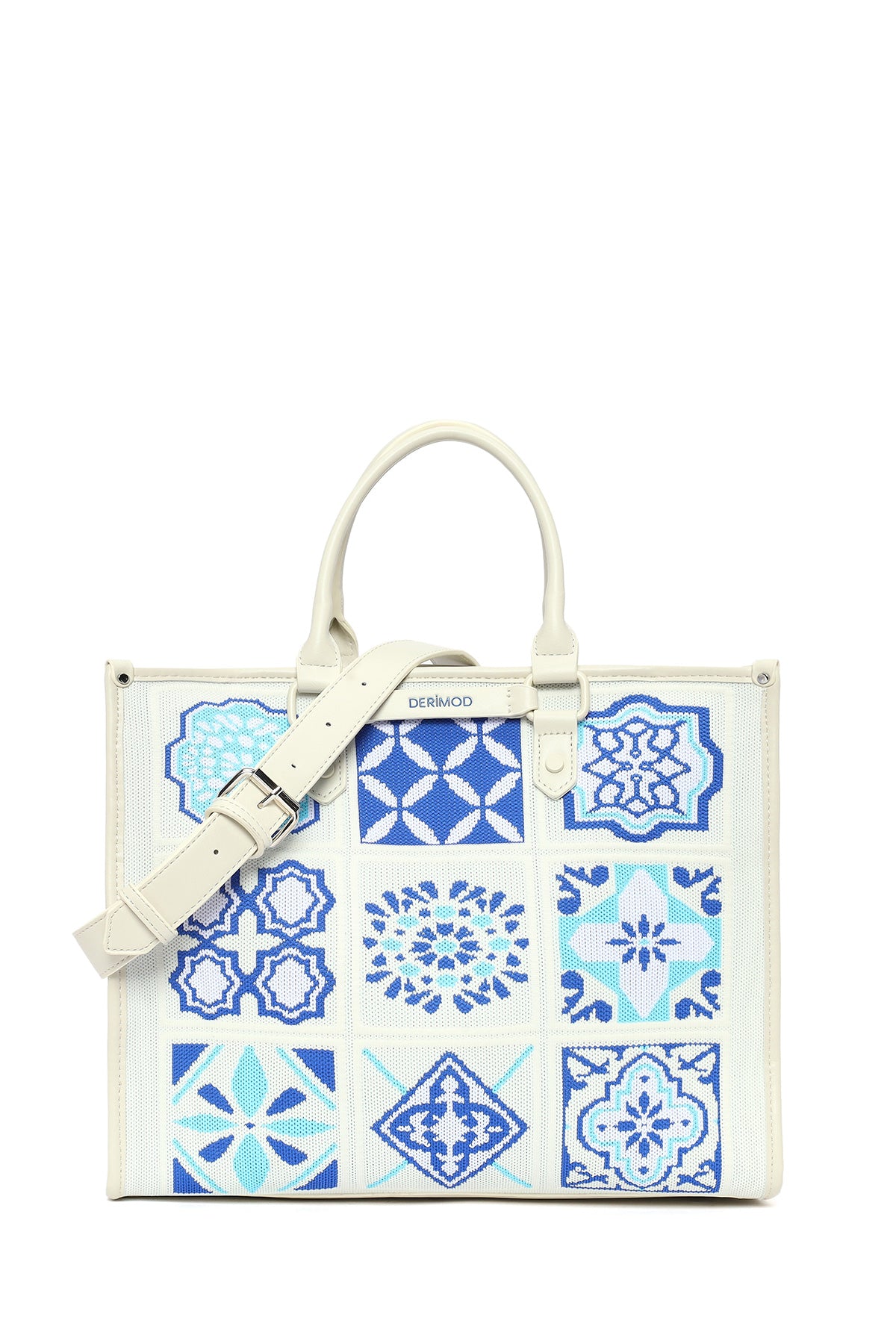 Kadın Mavi Uzun Askılı Desenli Kumaş Kol Çantası 26SBD24316F | Derimod