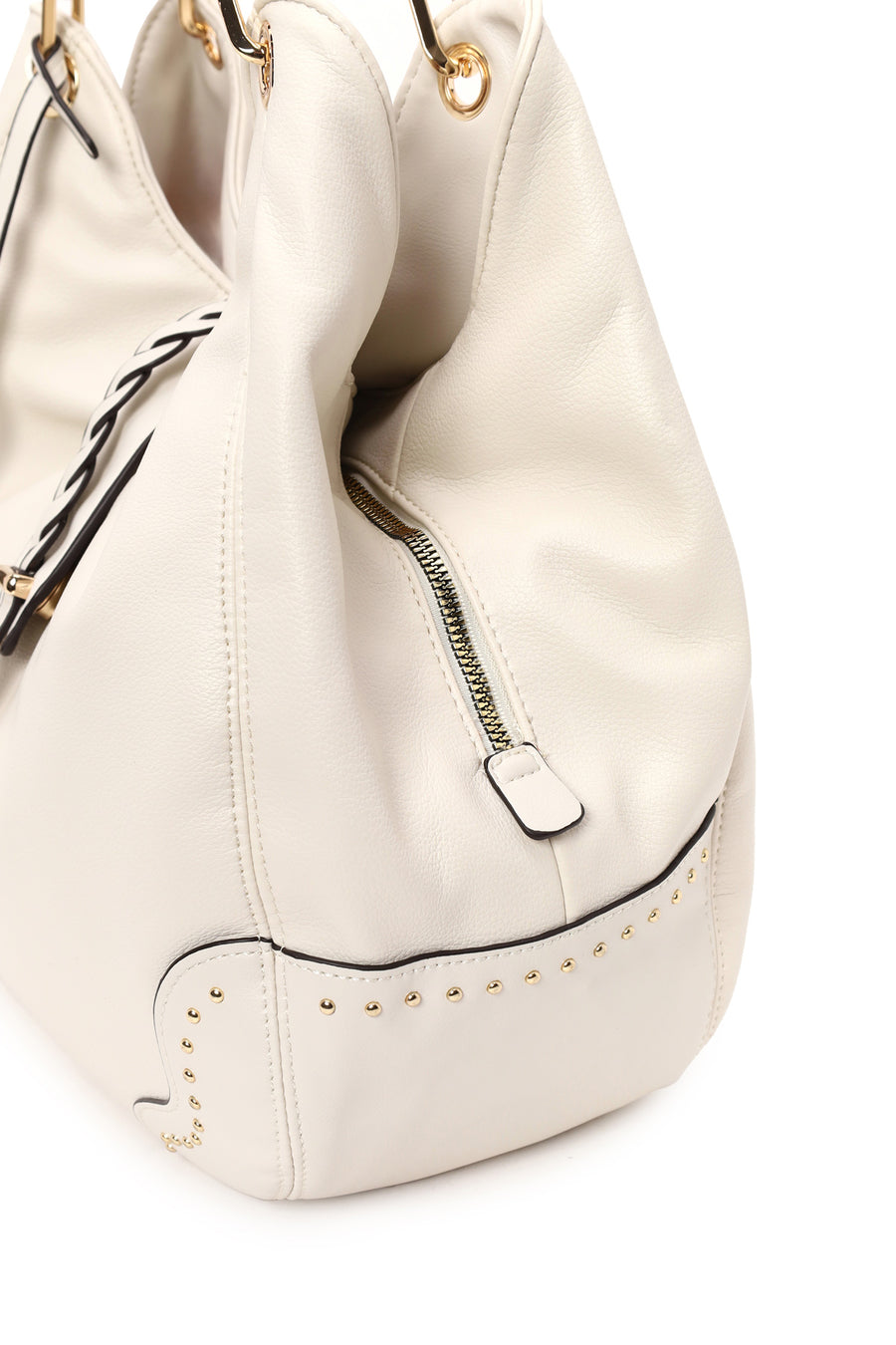 Woman Cream Knitted Detail Shoulder Bag