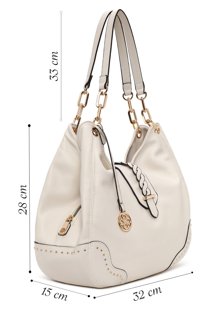Woman Cream Knitted Detail Shoulder Bag