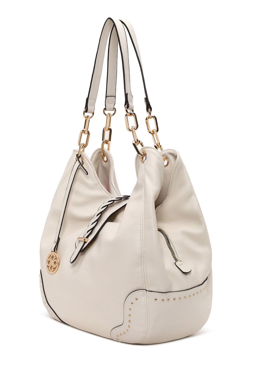 Woman Cream Knitted Detail Shoulder Bag