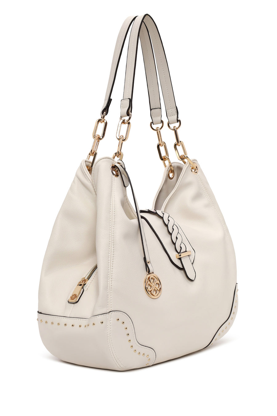 Woman Cream Knitted Detail Shoulder Bag