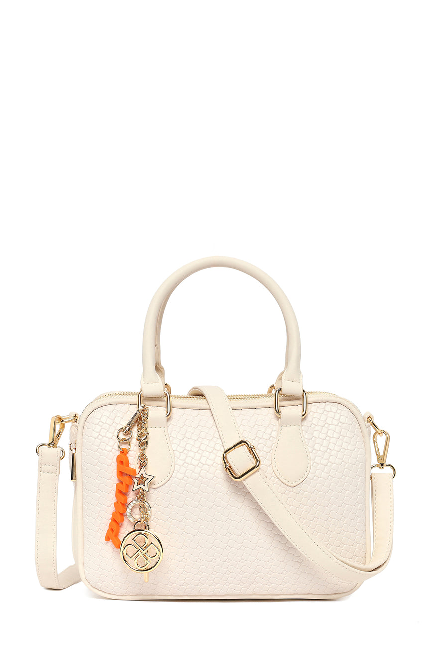 Women's Cream Long Strap Printed Charm Handbag 26SBD261526 | Derimod