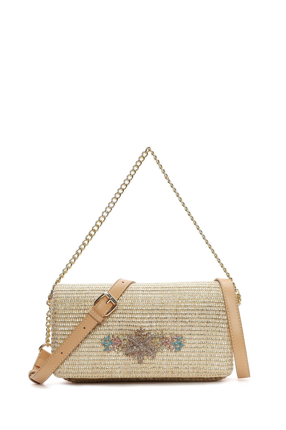 Woman Beige Long Strap Straw Crossbody Bag 26SBD2709M7 | Derimod