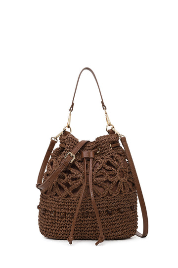 Woman Brown Long-Strap Drawstring Woven Straw Shoulder Bag 26SBD2755M7 | Derimod