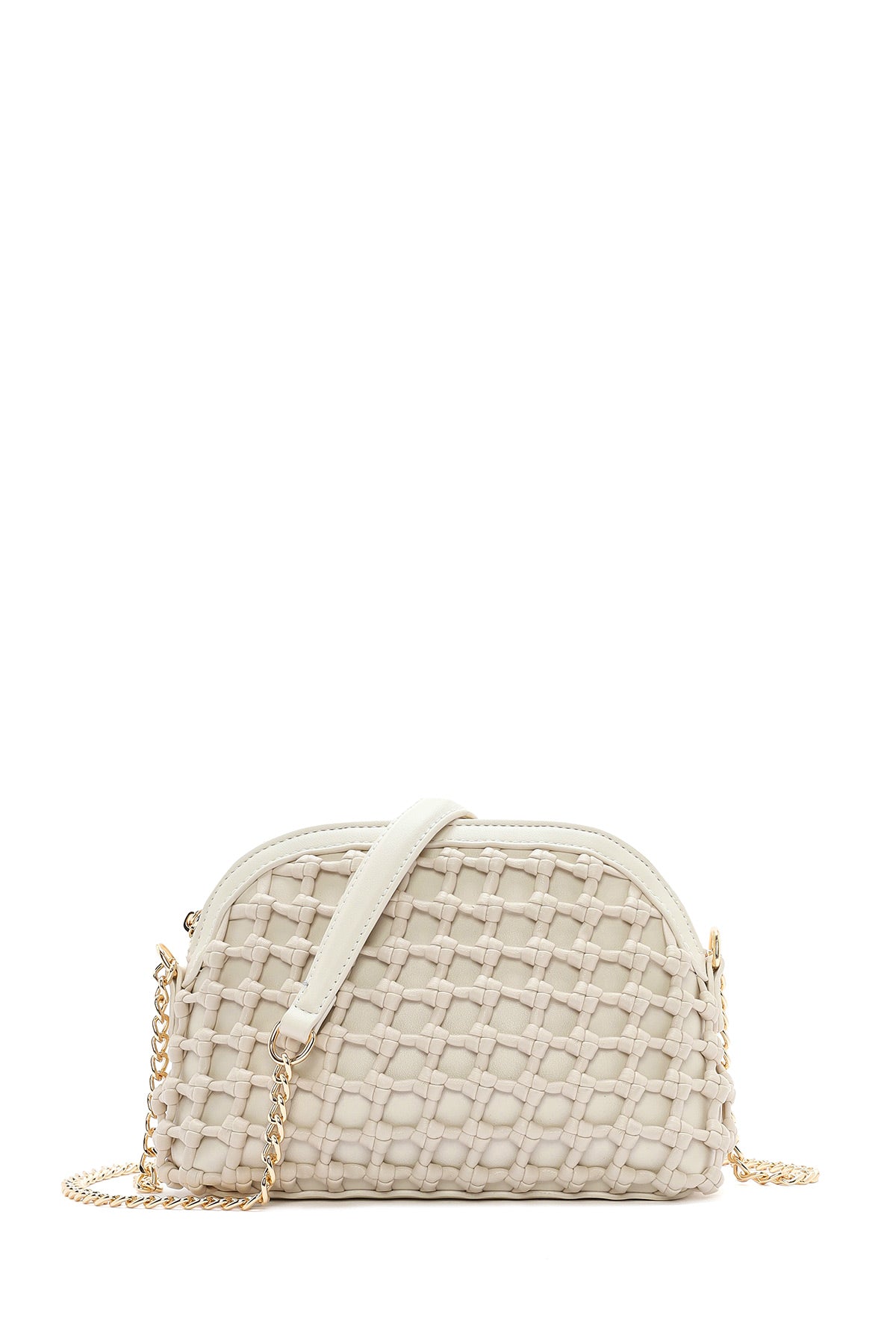 Woman Cream Long Braided Crossbody Bag with Long Chain Strap 26SBD281529 | Derimod