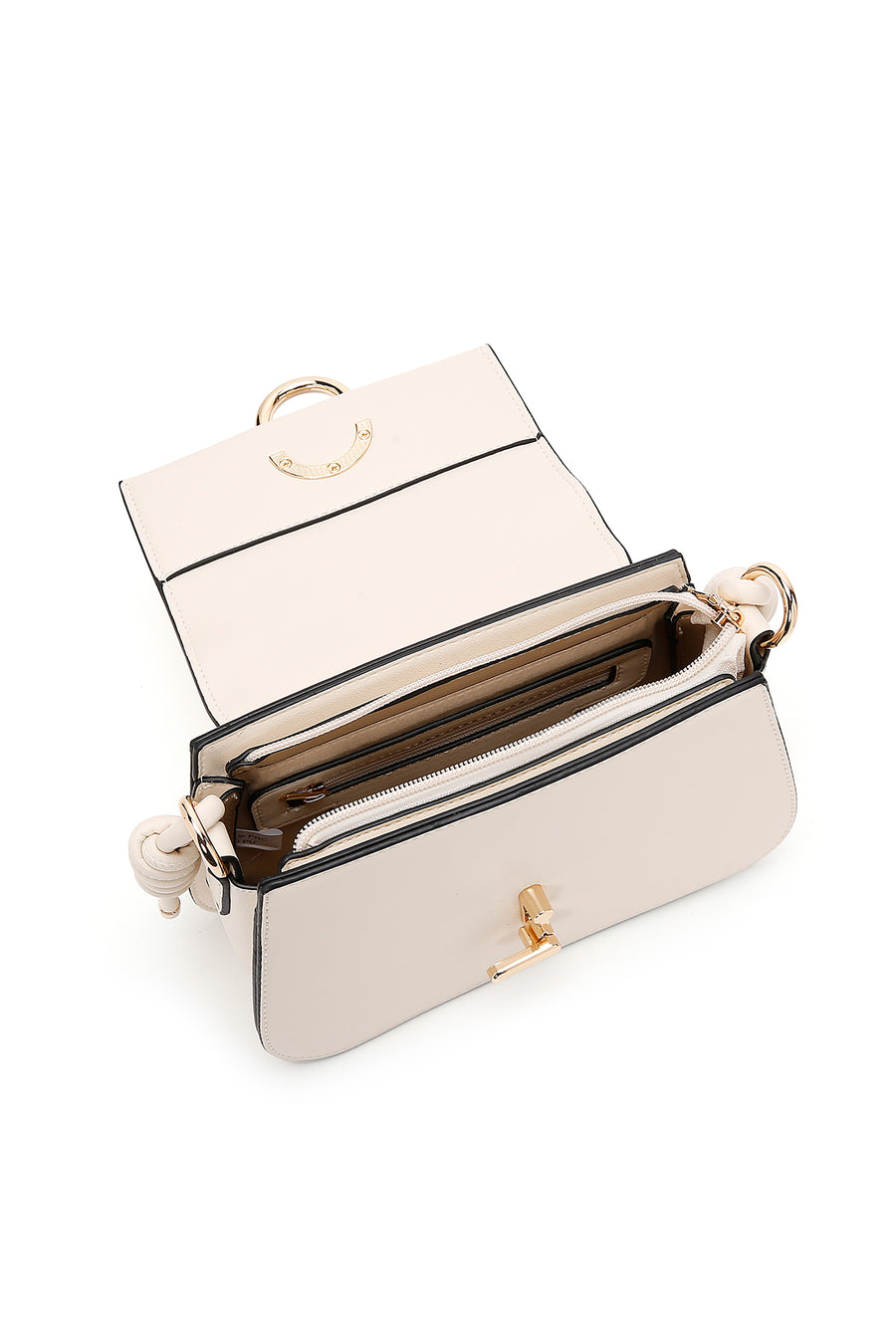 Woman Cream Long Strap Shoulder Bag