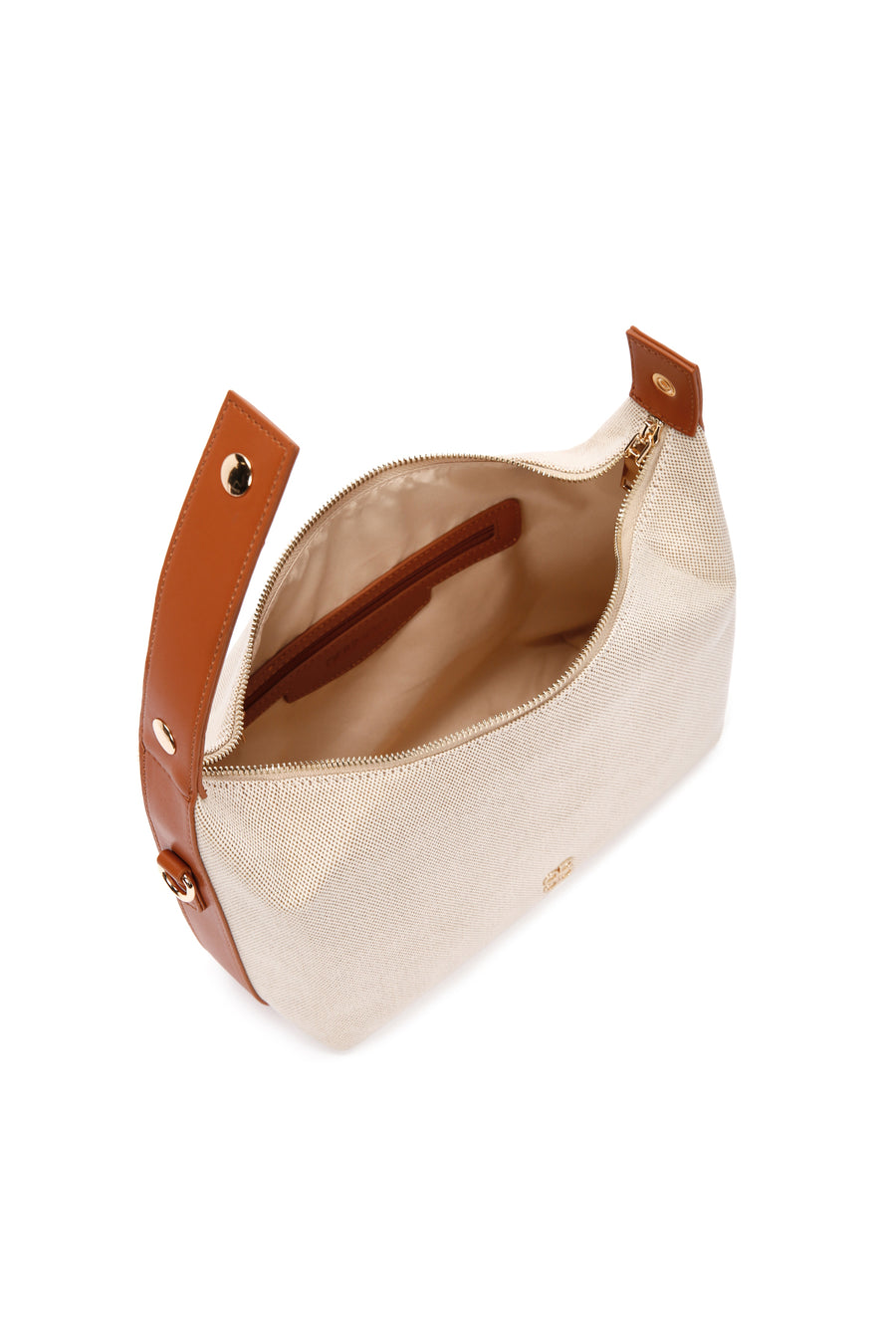Women's Beige Long Strap Fabric Crossbody Bag