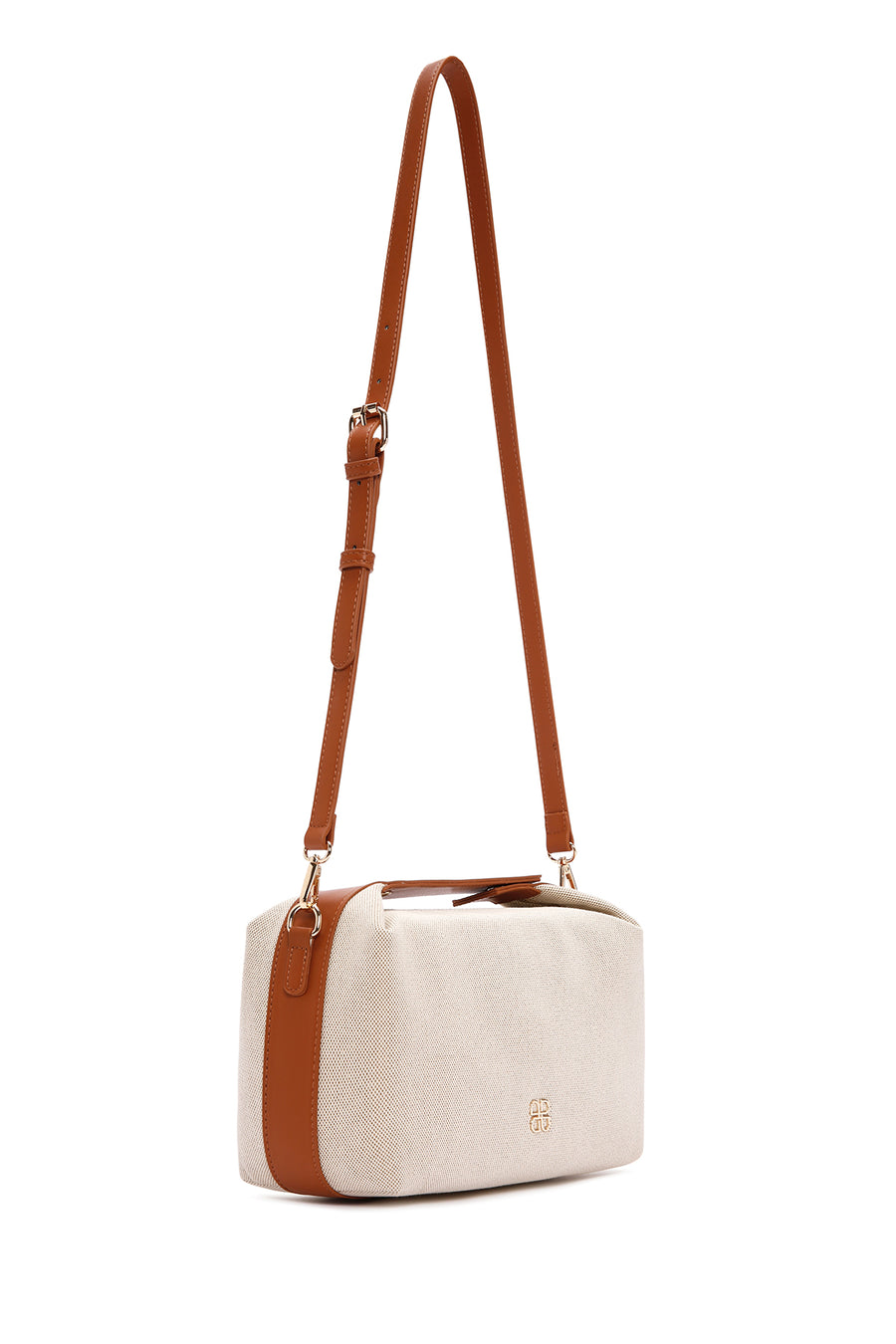 Women's Beige Long Strap Fabric Crossbody Bag
