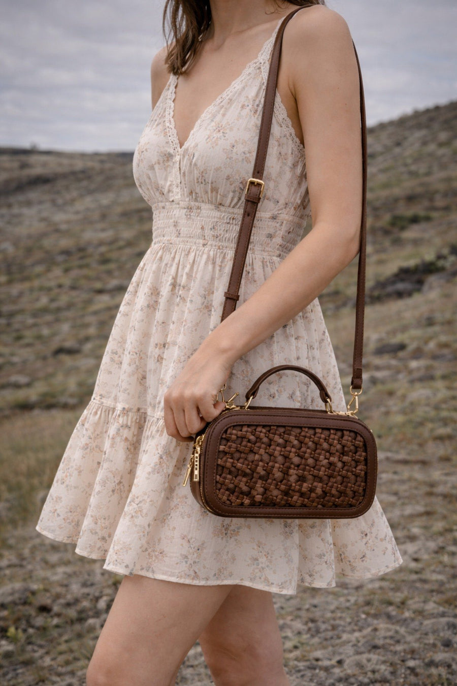 Women's Brown Braided Crossbody Bag