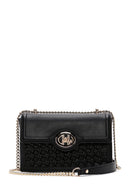 Woman Black Chain Strap Woven Crossbody Bag | Derimod