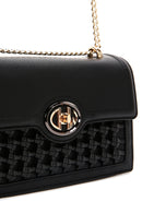 Woman Black Chain Strap Woven Crossbody Bag | Derimod