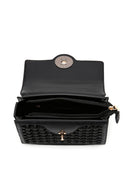 Woman Black Chain Strap Woven Crossbody Bag | Derimod