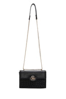 Woman Black Chain Strap Woven Crossbody Bag | Derimod