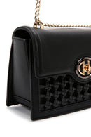 Woman Black Chain Strap Woven Crossbody Bag | Derimod