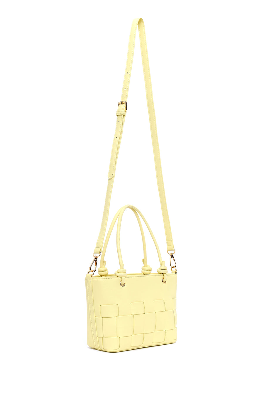 Woman Yellow Long-Strap Knit Mini Shoulder Bag