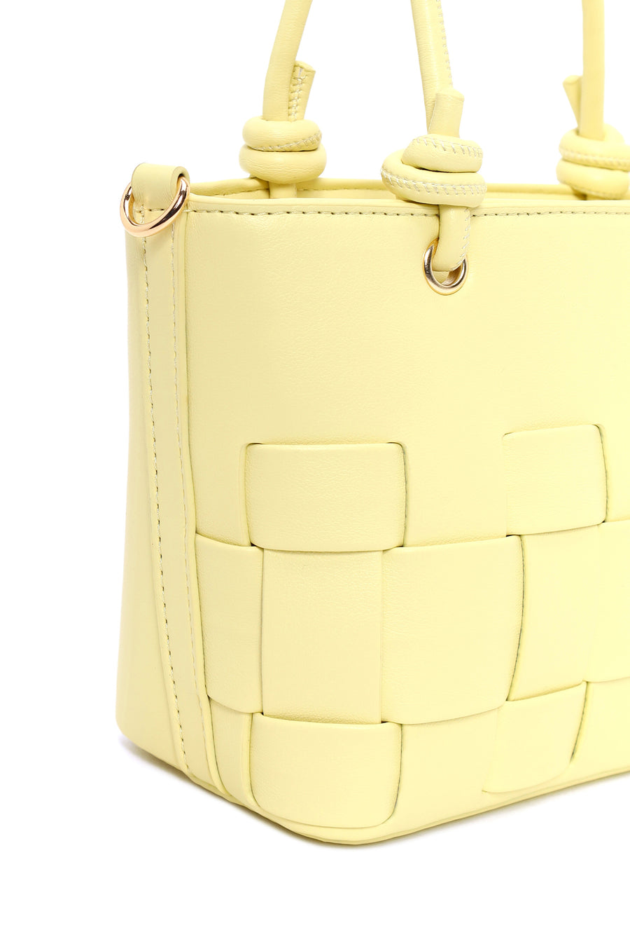 Woman Yellow Long-Strap Knit Mini Shoulder Bag