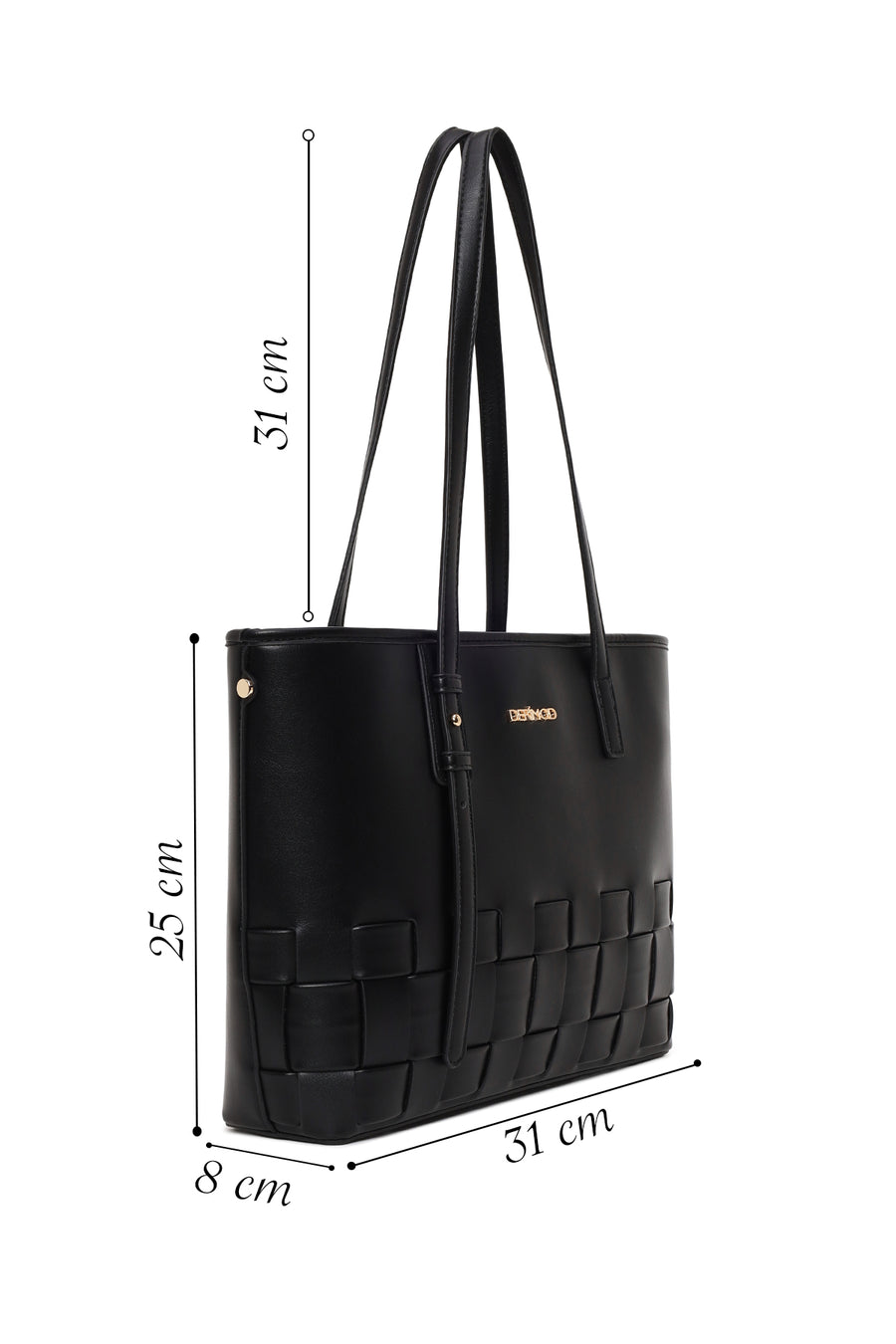 Woman Black Long-Strap Braided Shoulder Bag