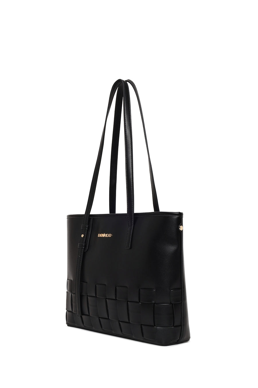 Woman Black Long-Strap Braided Shoulder Bag
