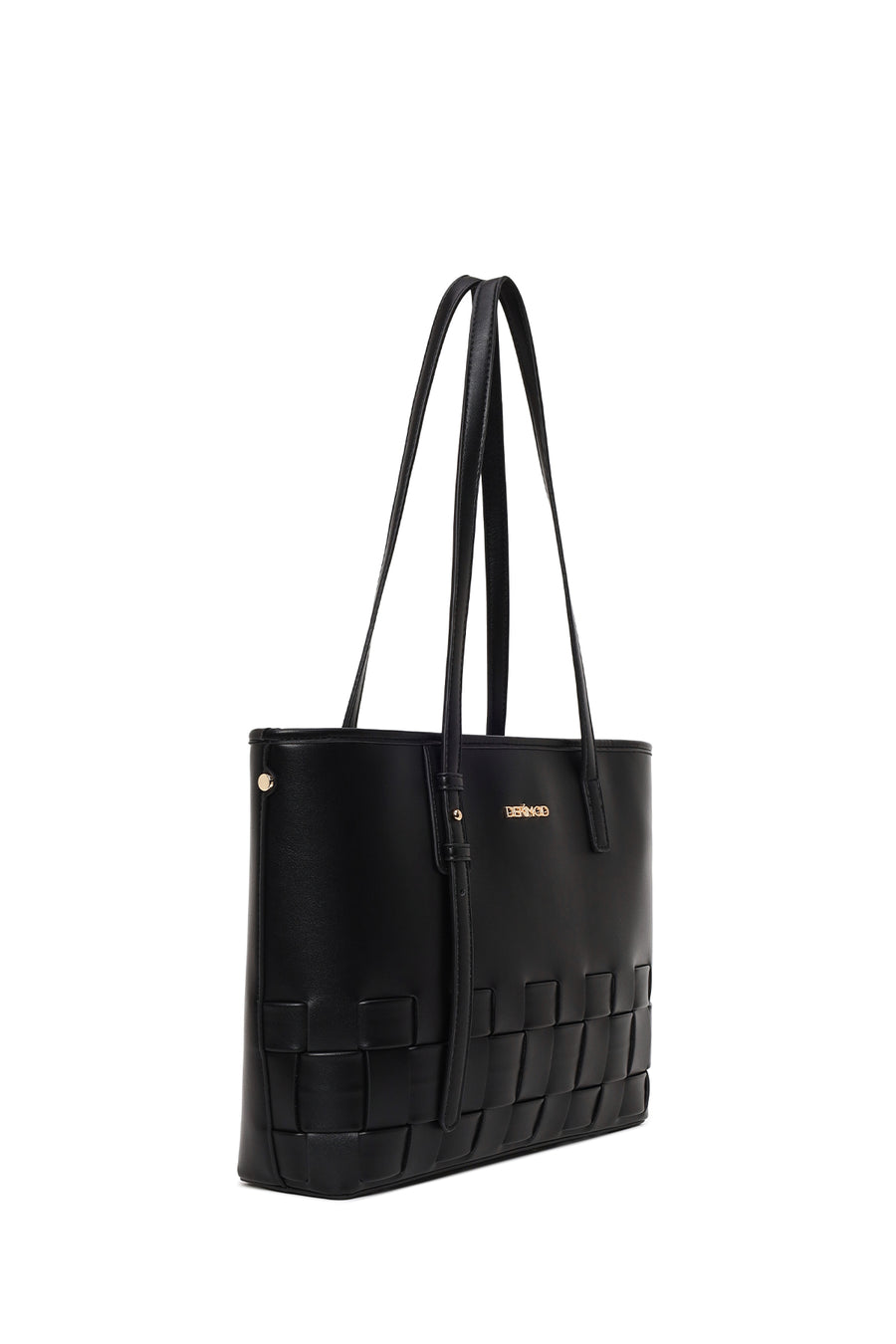 Woman Black Long-Strap Braided Shoulder Bag