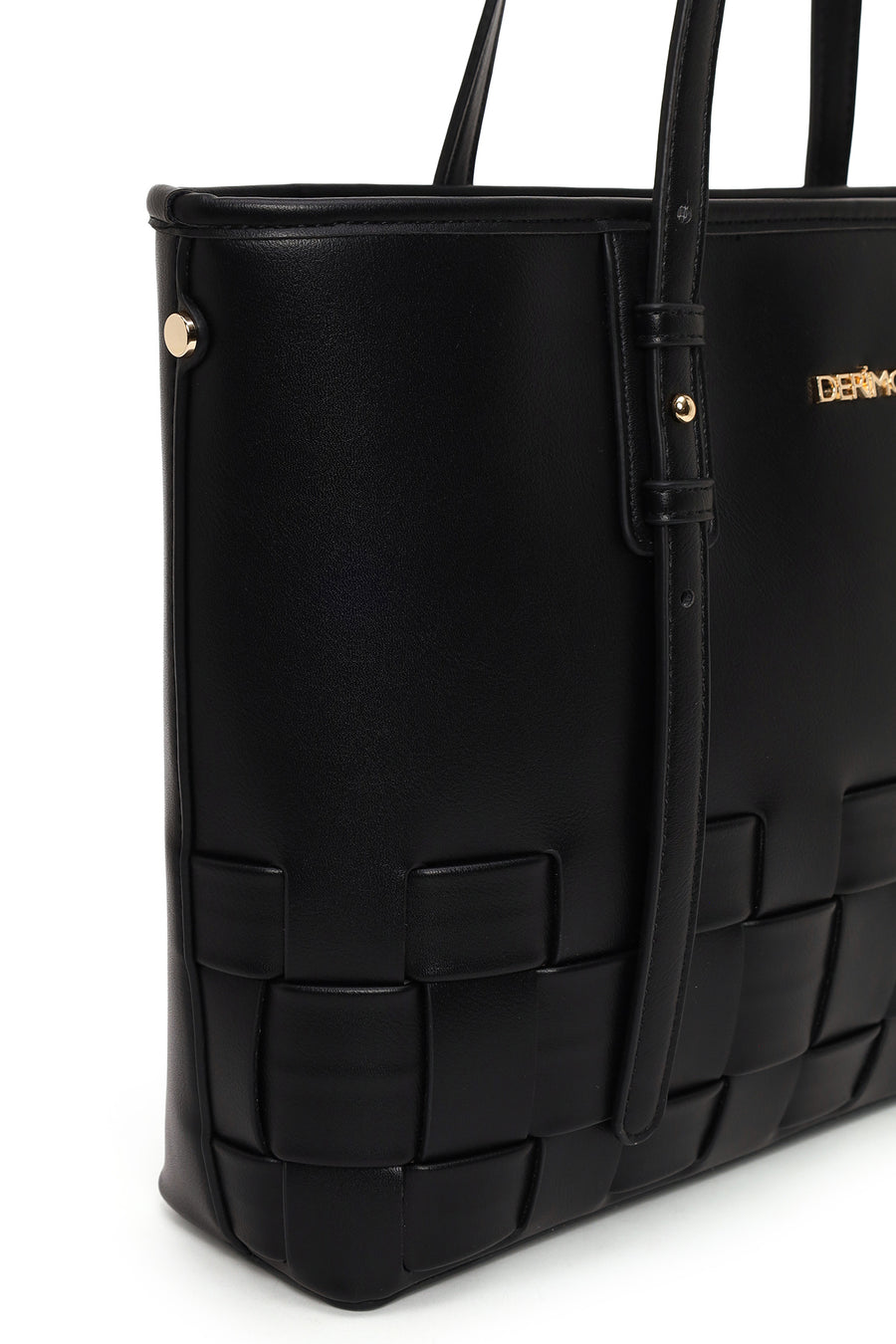 Woman Black Long-Strap Braided Shoulder Bag