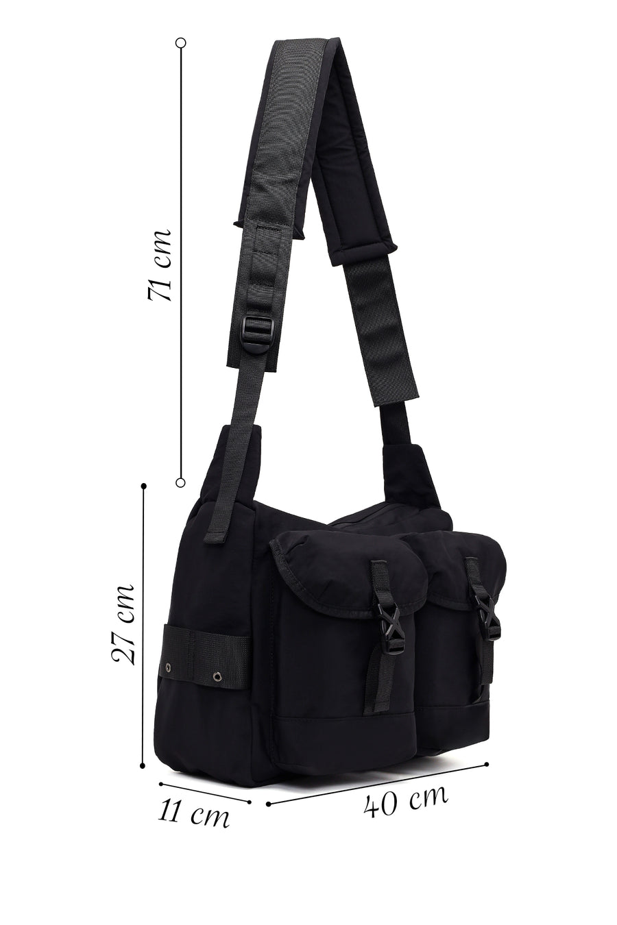Male Black Fabric Messenger Bag