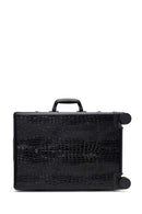 Unisex Black Croc-Effect Mini Cabin-Size Leather Suitcase | Derimod