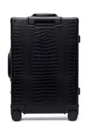 Unisex Black Croc-Effect Mini Cabin-Size Leather Suitcase | Derimod