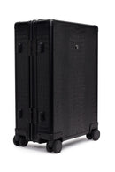 Unisex Black Croc-Effect Mini Cabin-Size Leather Suitcase | Derimod