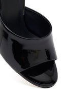 Kadın Siyah Yüksek İnce Topuklu Rugan Deri Terlik | Derimod